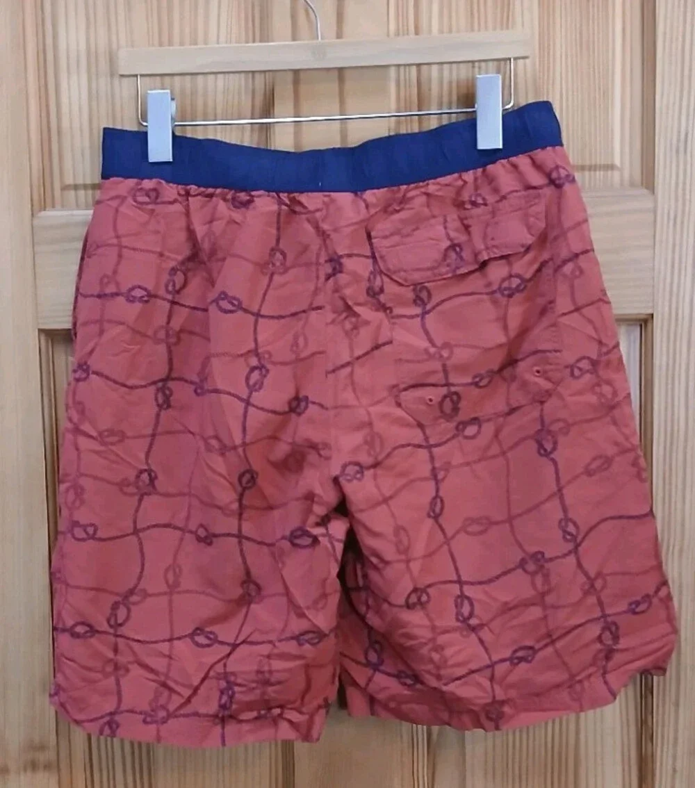 Red LL Bean Cargo Swim Trunks Lined Mens M Navy Blue Adjustable Waist